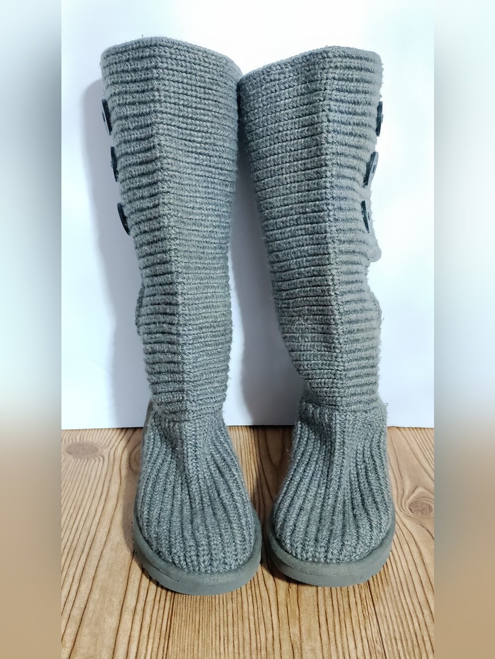 UGG Classic Cardy Gray Knit Tall 3-Button Boots-Women’s 8.5